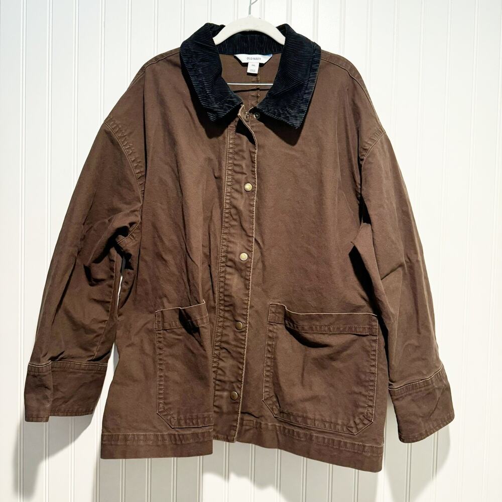 Old Navy Canvas Barn Coat Brown Corduroy Collar Size XXL - Picture 2 of 7